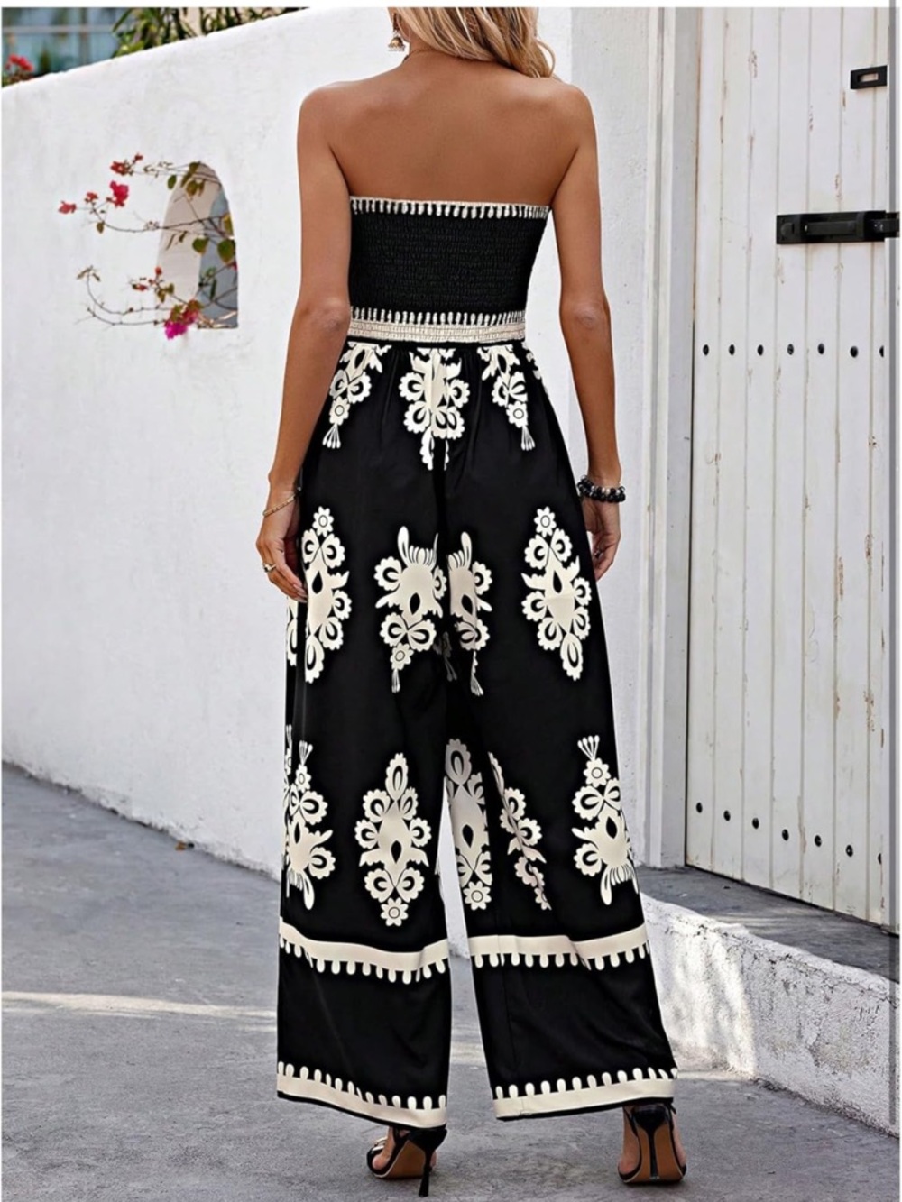Strapless Black & Cream Jumpsuit- SMALL - Picture 4 of 7